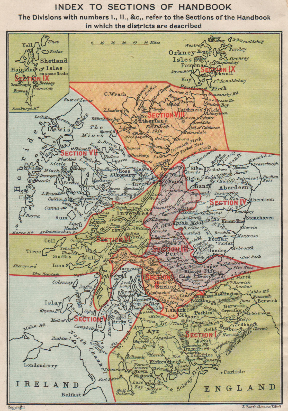 SCOTLAND. Index map to Murray guide books sections. BARTHOLOMEW 1905 old